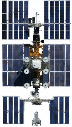 A Large Spacecraft With A Prominent Satellite Dish On Its Side