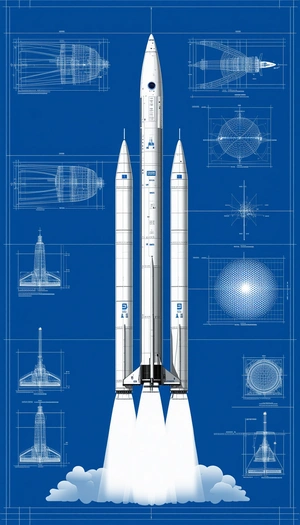 A Space Shuttle Is Shown In A Blue And White Drawing