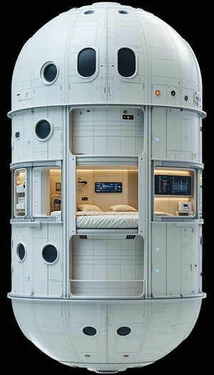 A Futuristic Space Station With A Large Bedroom Area