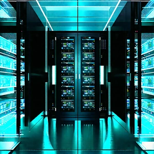 Server Rack With Data Streams With Image, There