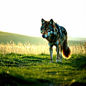 Nature Octane Render: Wolf in prairie grassland