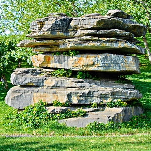 Nature Tilt-shift Photography: Rock Formation In Summer With Large Rock