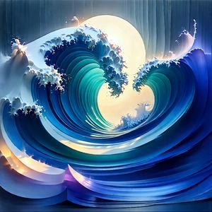 Abstract Ukiyo-e Style: Abstract Interpretation Of Wave Motion With Large, Blue