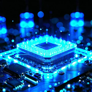 Quantum computer with blue light (glow:1.32)