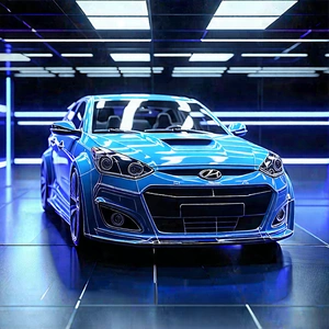 Tech Tilt-shift Photography: Automotive Technology In Research Center With Blue Parked