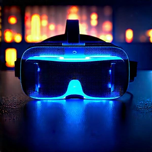 Vr Headset With Glowing Screen With Pair Blue