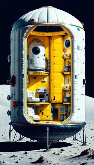 A Large, White, And Yellow Spacecraft With A Unique Design