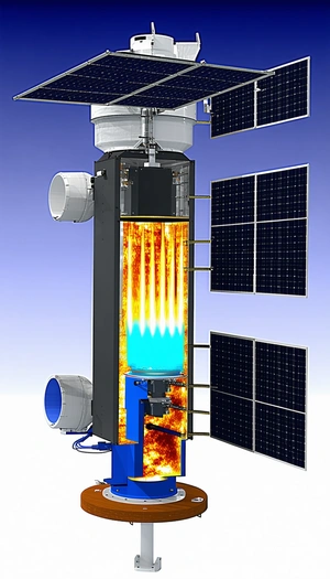 A Large, Blue, And Black Machine With A Solar Panel On Top