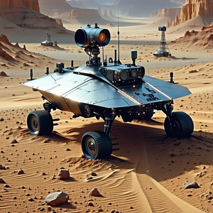 A Futuristic Vehicle Is Parked In A Desert-like Environment
