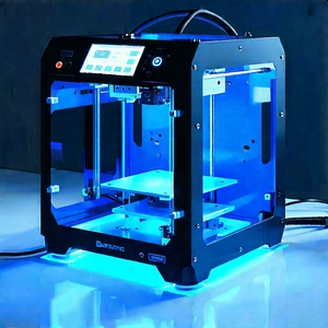 3d Printer With Blue Light Glow With Blue Black