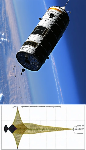 A Space Shuttle Flying Through The Sky, With A Large Satellite Attached To The Back Of It