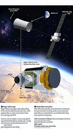 A Spacecraft With A Satellite Dish On Top, Flying Through The Sky