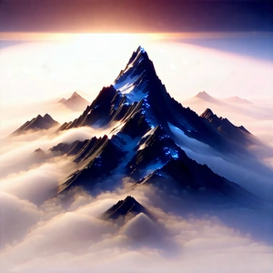 Nature Isometric Design: Mist Over (mountain:1.48) Peak With Majestic Mountain
