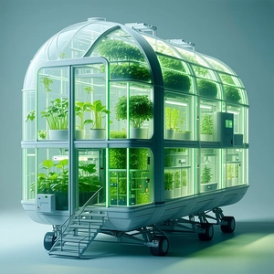 A Large, Futuristic Greenhouse With A White And Green Color Scheme