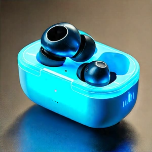 Wireless Earbuds With Glowing Screen With Blue Case