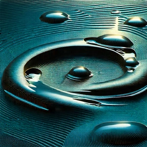 Abstract Woodcut Print: Macro View Of Liquid Interface With Blue Background