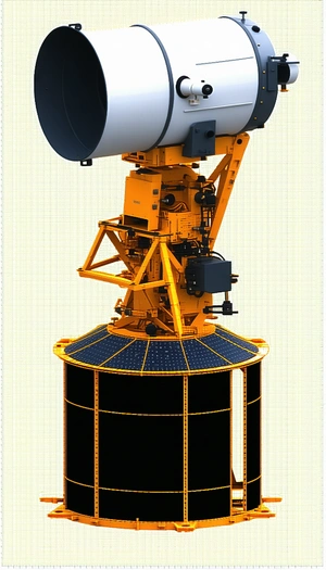 A Large, Yellow Satellite Dish Mounted On A Yellow Pole