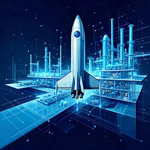 Tech Vector Art: Aerospace Technology In Modern Laboratory With Rocket Ship