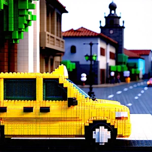 Urban Voxel Art: (city:1.26) taxi in historic quarter