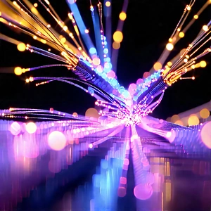 Close-up Of Fiber Optic Cables With Brightly Purple