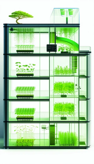 A Large, Multi-story Building With A Greenhouse On The Top Floor
