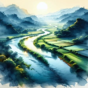 Nature Pencil Sketch: Aerial View Of Winding River With Painting Beautiful
