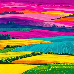 Abstract Woodcut Print: Color Field With Vibrant Color Palette With Colorful Painting