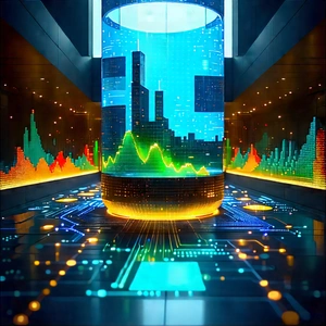 Financial Technology In Research Center With Large, Illuminated