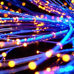 Close-up Of Fiber Optic Cables With Close-up Blue