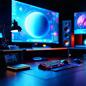 Futuristic (digital:1.34) Workspace With Image, There
