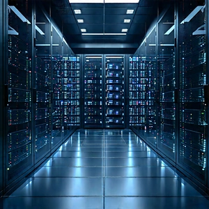 Server Rack With (digital:1.28) Particles With Large Room