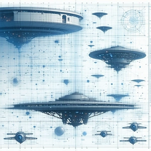 In This Image, There Are Several Spaceships Floating In The Air