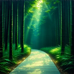 Nature Technical Illustration: Path Through Bamboo Grove With Serene Forest