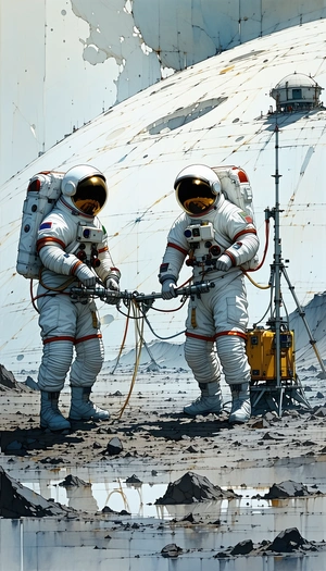In The Image, There Are Two Astronauts Standing On A Rocky Surface, Possibly On The Moon
