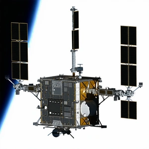 A Space Station Is Shown In A White And Blue Color Scheme