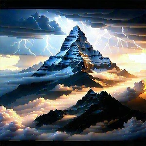 Nature Isometric Design: Storm Clouds Over (mountain:1.16) Peak With Painting Mountain