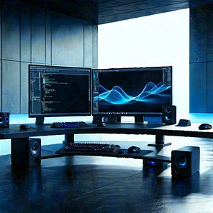 Futuristic Digital Workspace With Large Computer