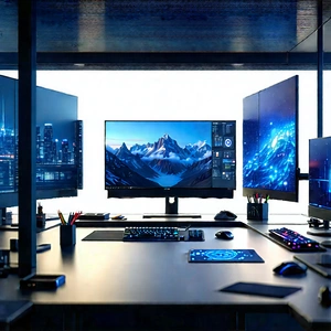 (futuristic:1.37) Tech Startup Office With Image, There