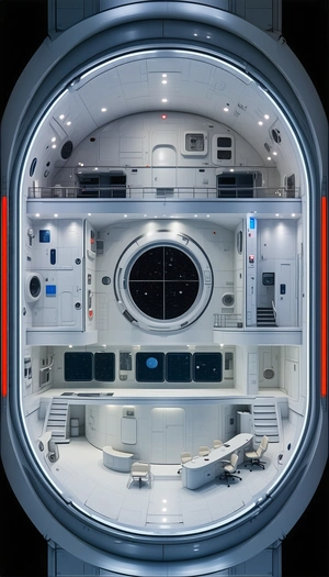 A Futuristic Space Station With A Large, Open Room That Resembles A Living Area
