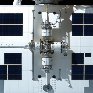 A Space Shuttle With A Large Number Of Solar Panels On Its Side