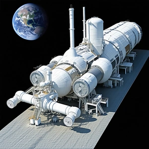 A Large White Space Station Is Shown In The Image