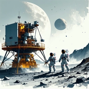 In The Image, There Are Two Astronauts Standing On A Rocky Surface, Possibly On The Moon
