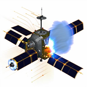 A Spacecraft Is Shown In A Close-up View, With Its Engine On