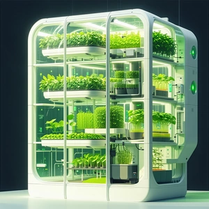 A Large, White, And Green Box Filled With Various Plants