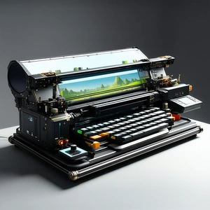 Tech Macro Photography: Educational Technology In (design:1.48) Studio With Vintage Typewriter