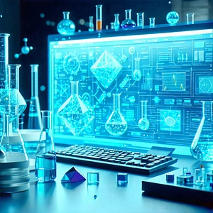 Tech Low Poly: Educational Technology In Modern Laboratory With Computer Screen