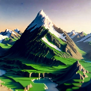 Nature Voxel Art: Aerial View Of Mountain Range With Model Mountain