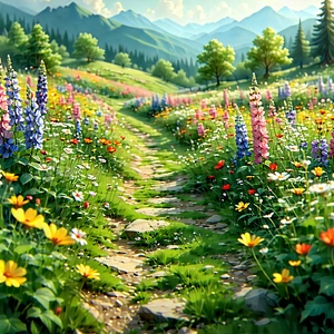 Nature Macro Photography: Path Through Flowering Meadow With Image, There