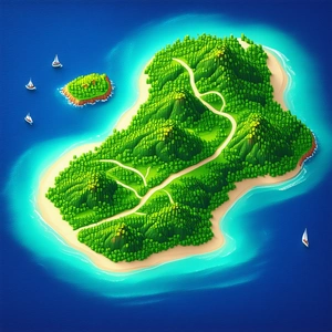 Nature Isometric Design: Aerial View Of Coastal Islands With Cartoon-like Drawing