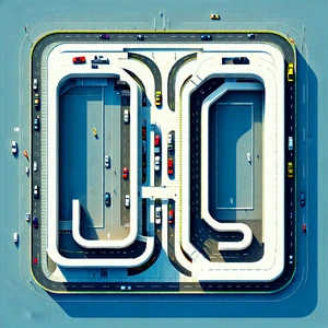 Urban Linocut Print: Aerial View Of Transportation Hub With Image, There